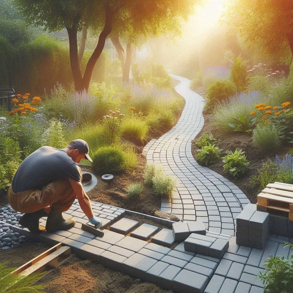 Creating a tile pathway in the garden